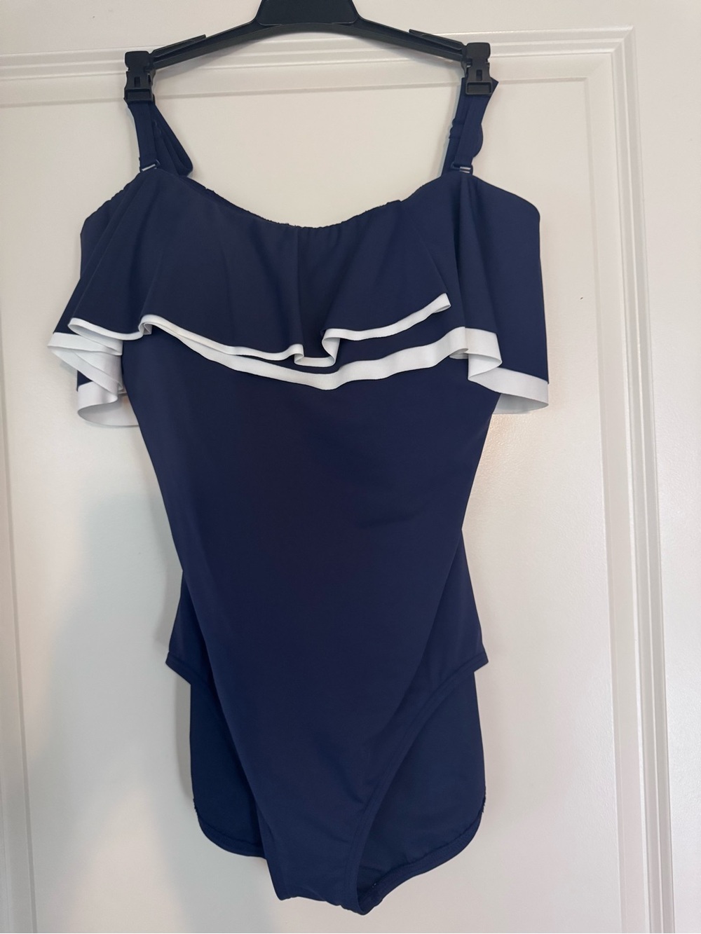 Coco Reef Navy White One-Piece Swimsuit ruffle bandeau sz 14 bra 38/D